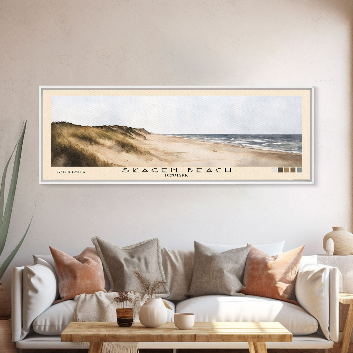 Skagen Beach, Denmark Watercolor Beach Print, Vacation Gift, Denmark Wall Art, Framed Canvas Print, Framed Beach Painting