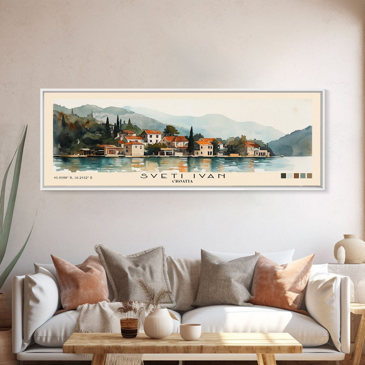 Sveti Ivan , Croatia Watercolor Beach Print, Vacation Gift, Croatia Wall Art, Framed Canvas Print, Framed Beach Painting