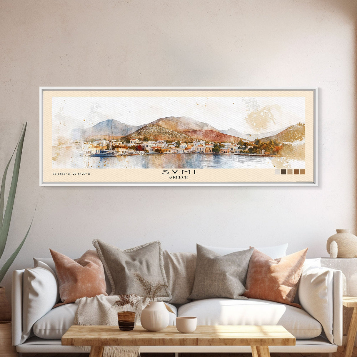 Symi, Greece Watercolor Beach Print, Vacation Gift, Greece Wall Art, Beach Painting, Beach Decor, Beach Painting