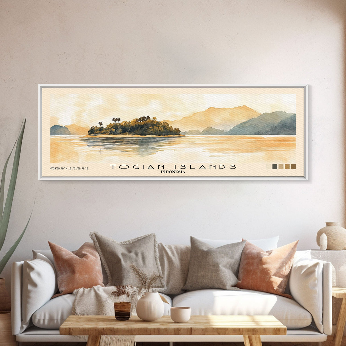 Togian Islands, Indonesia Watercolor Beach Print, Vacation Gift, Indonesia Wall Art, Framed Canvas Print, Framed Beach Painting