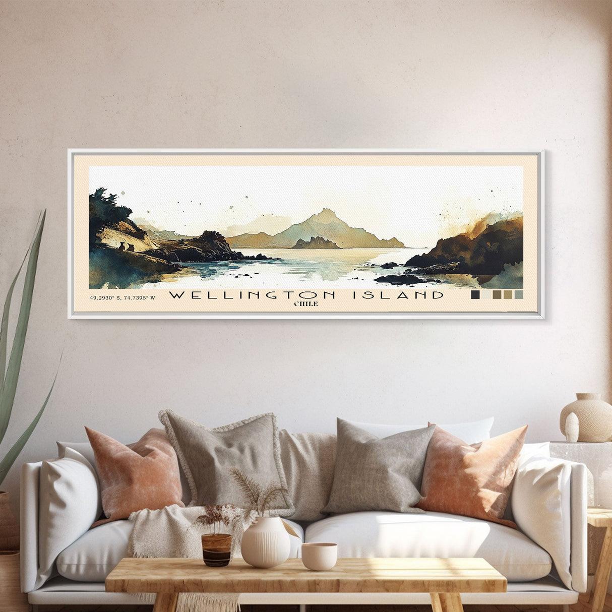 Wellington Island, Chile Watercolor Beach Print, Vacation Gift, Chile Wall Art, Framed Canvas Print, Framed Beach Painting