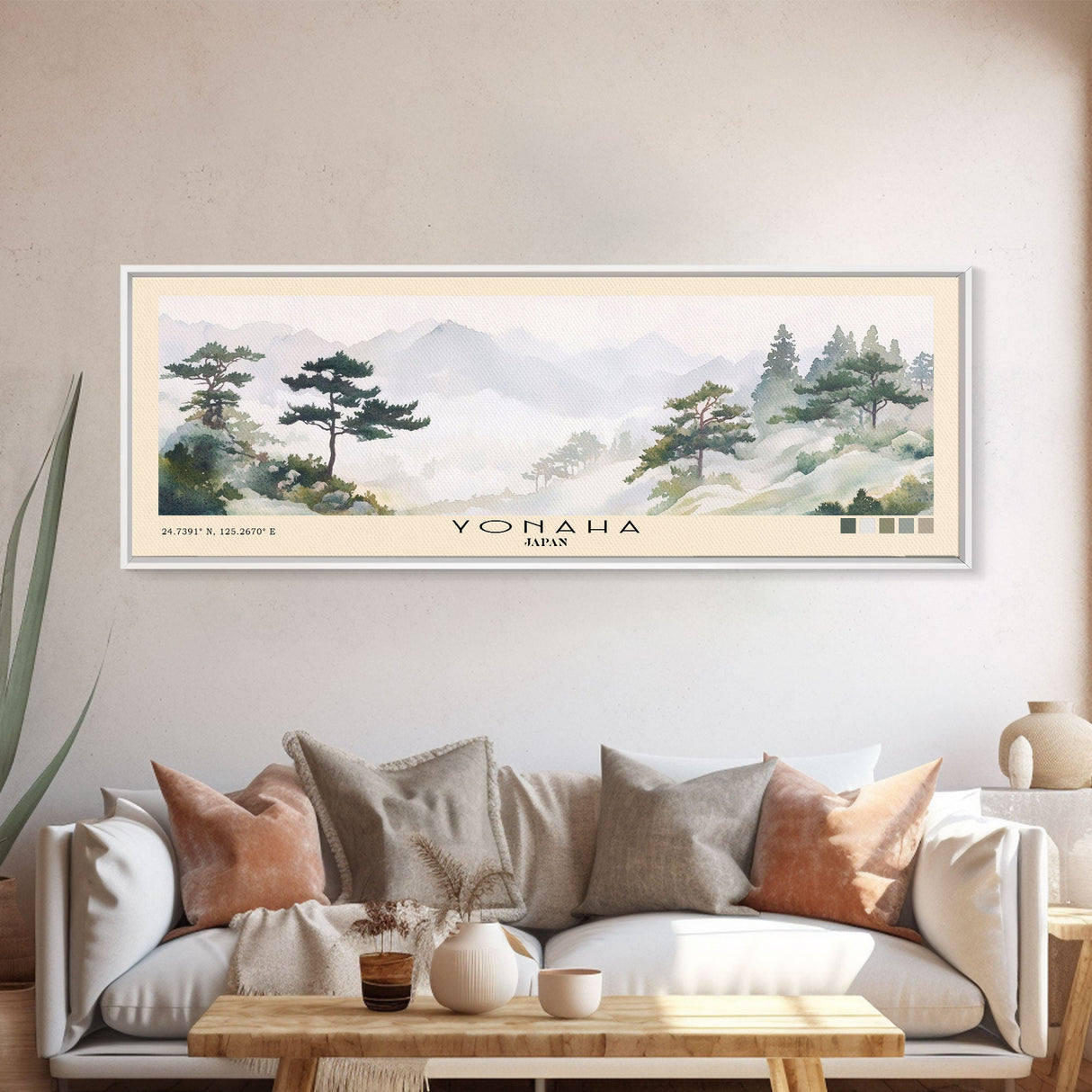 Yonaha, Japan Watercolor Beach Print, Vacation Gift, Japan Wall Art, Framed Canvas Print, Framed Beach Painting