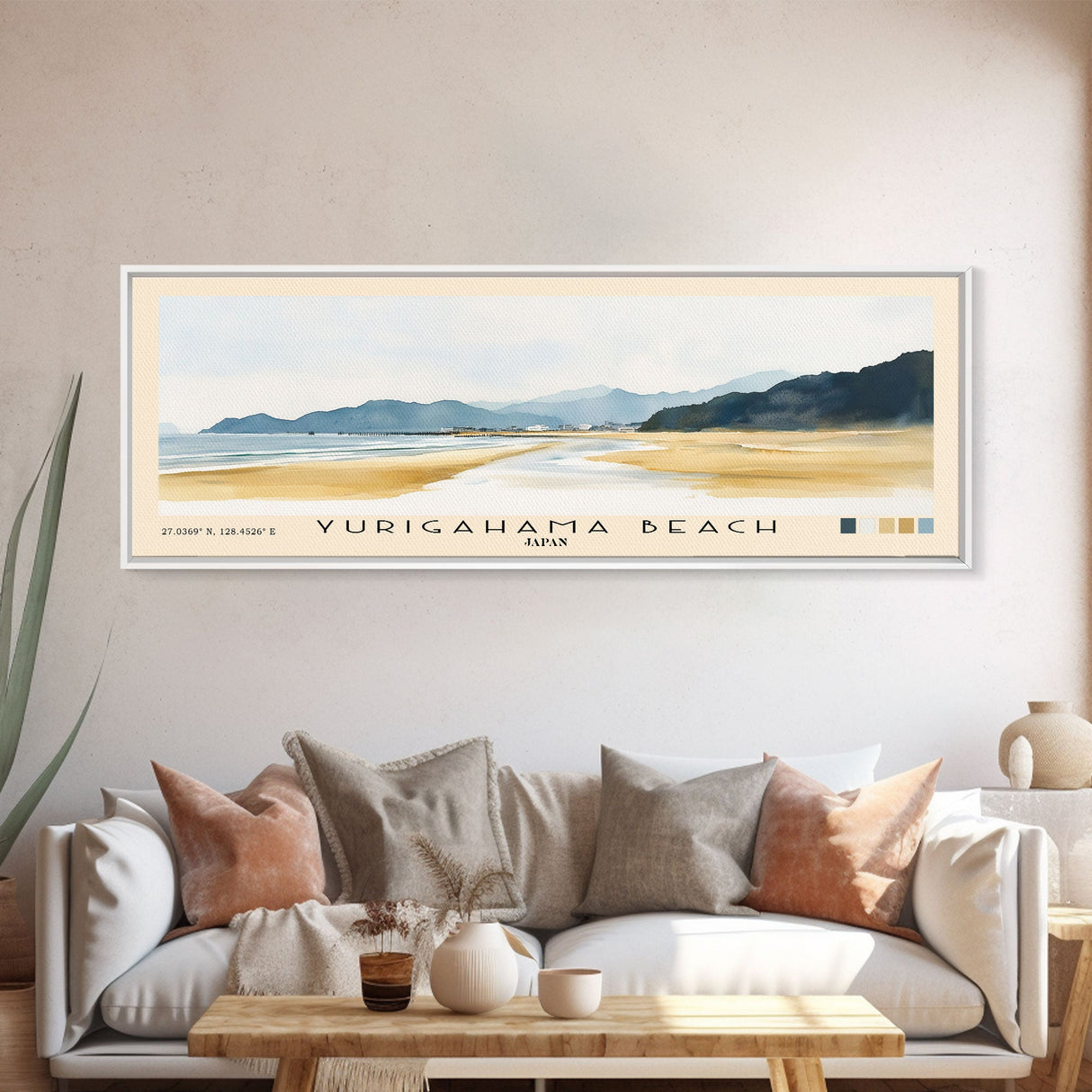 Yurigahama Beach, Japan Watercolor Beach Print, Vacation Gift, Japan Wall Art, Beach Painting, Beach Decor, Beach Painting