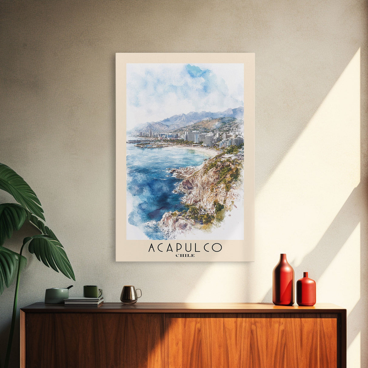 Acapulco, Chile Watercolor Beach Print, Vacation Gift, Chile Wall Art, Beach Painting, Beach Decor, Beach Painting