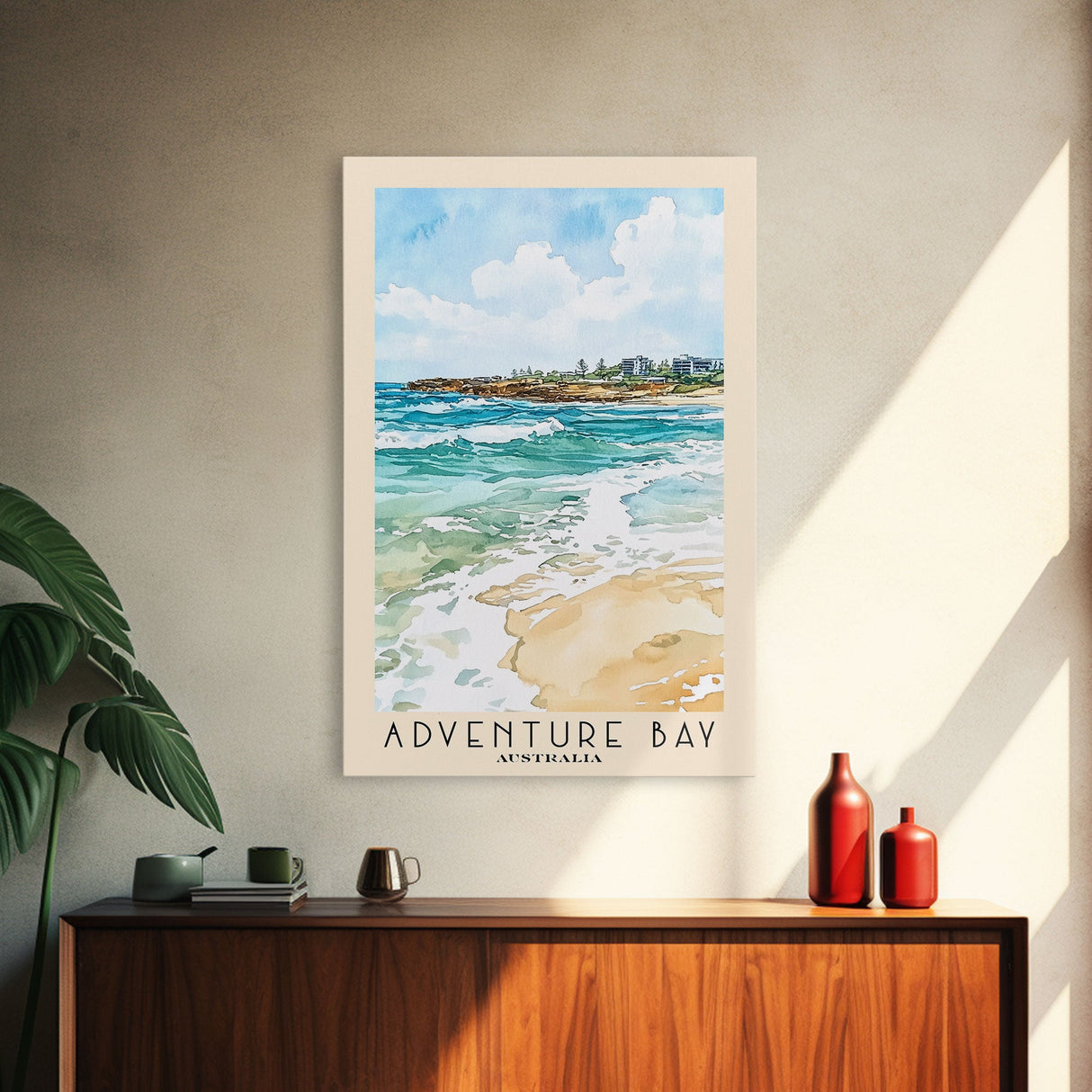 Adventure Bay, Australia Watercolor Beach Print, Vacation Gift, Australia Wall Art, Framed Canvas Print, Framed Beach Painting