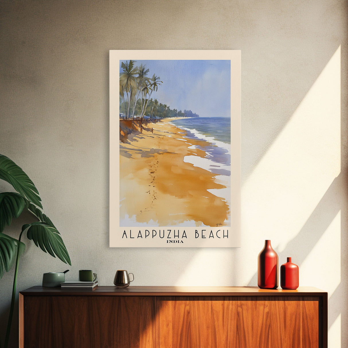 Alappuzha Beach, India Watercolor Print, Vacation Gift, India Wall Art, Beach Painting, Beach Decor, Large Wall Art, Wood Frame Art