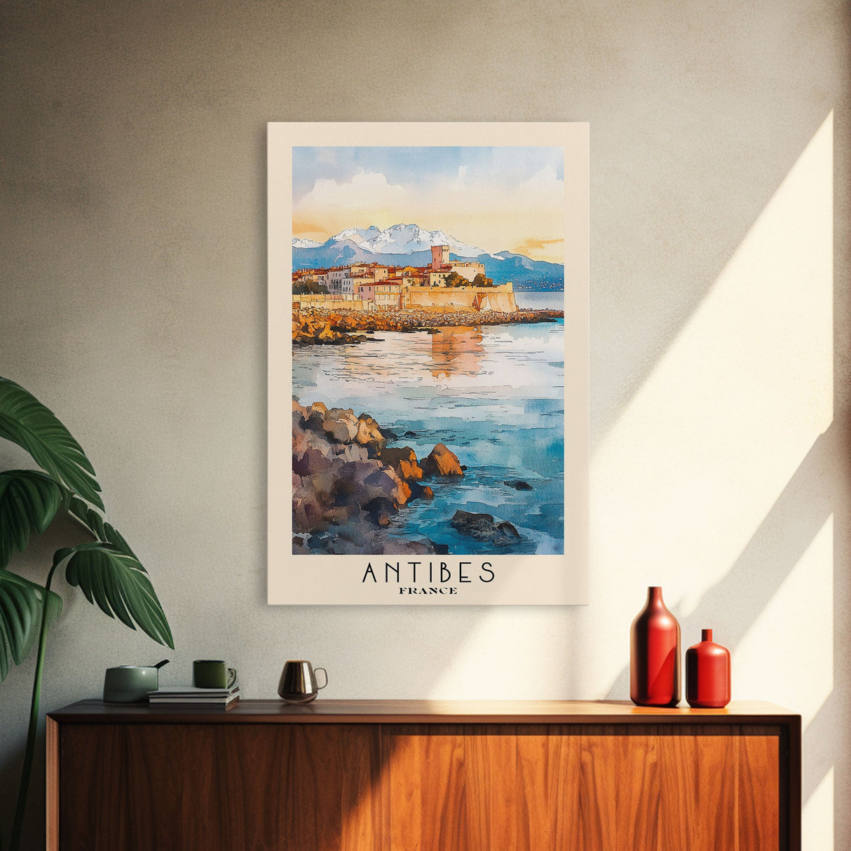 Antibes, France Watercolor Print, Vacation Gift, France Wall Art, Beach Painting, Beach Decor, Large Wall Art, Wood Frame Art