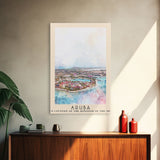 Aruba, autonomous country of the Kingdom of the Netherlands Watercolor Beach Print, Vacation Gift, autonomous country of the Kingdom of the Netherlands Wall Art, Framed Canvas Print, Framed Beach Painting