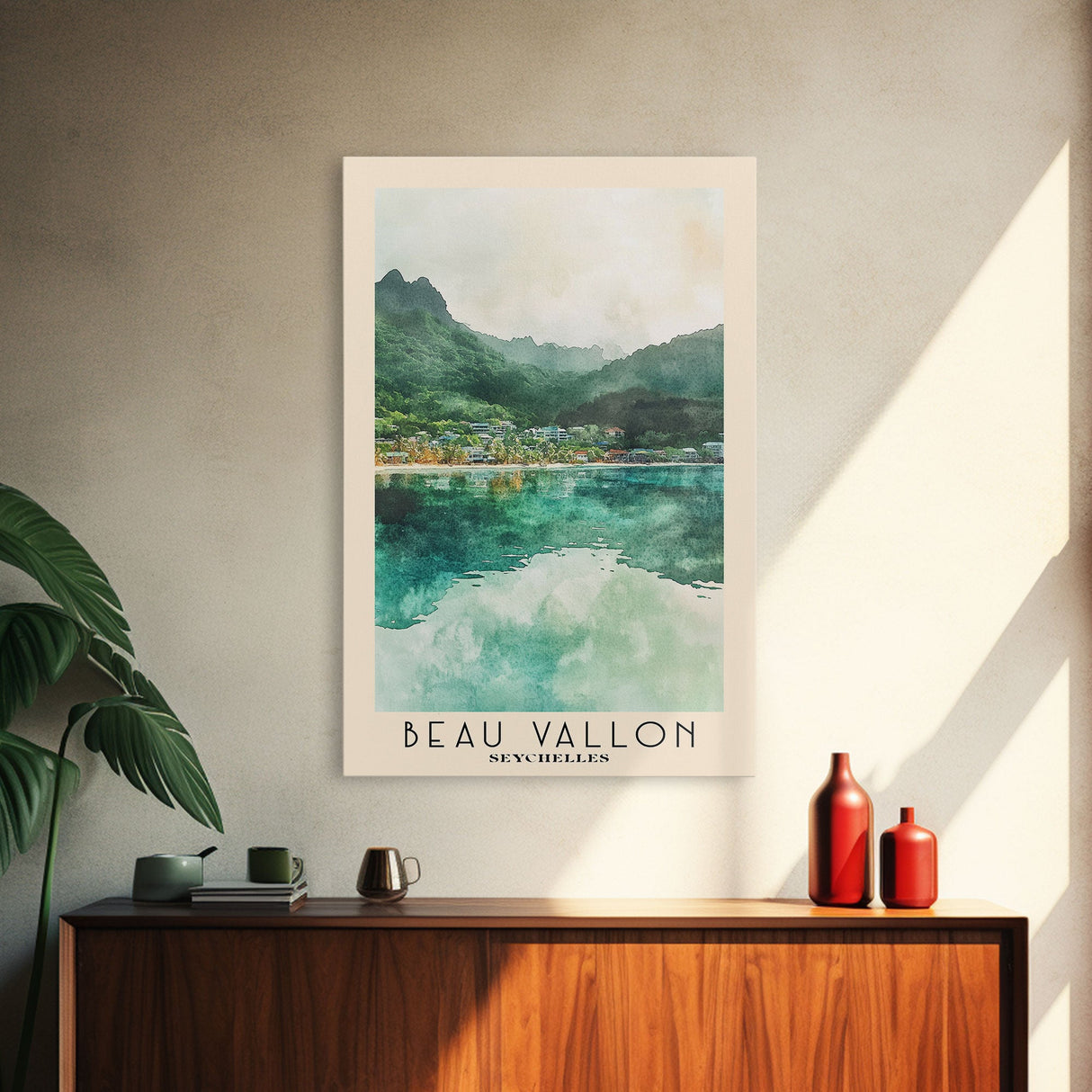 Beau Vallon, Seychelles Watercolor Beach Print, Vacation Gift, Seychelles Wall Art, Beach Painting, Beach Decor, Beach Painting