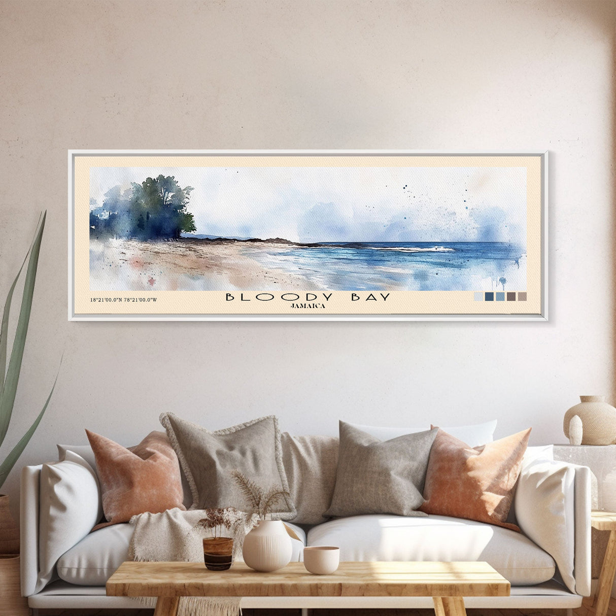 Bloody Bay, Jamaica Watercolor Beach Print, Vacation Gift, Jamaica Wall Art, Framed Canvas Print, Framed Beach Painting