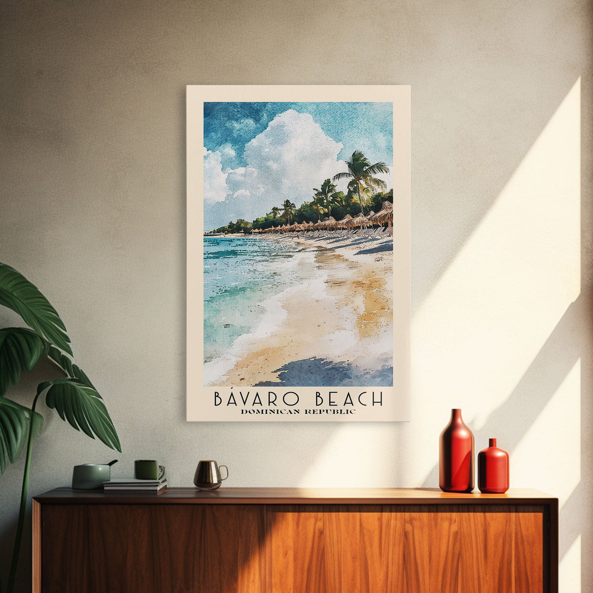 Bávaro Beach, Dominican Republic Watercolor Beach Print, Vacation Gift, Dominican Republic Wall Art, Framed Canvas Print, Framed Beach Painting