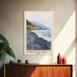 Camogli Beach, Italy Watercolor Beach Print, Vacation Gift, Italy Wall Art, Framed Canvas Print, Framed Beach Painting