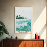 Cayo Paraiso, Dominican Republic Watercolor Beach Print, Vacation Gift, Dominican Republic Wall Art, Framed Canvas Print, Framed Beach Painting