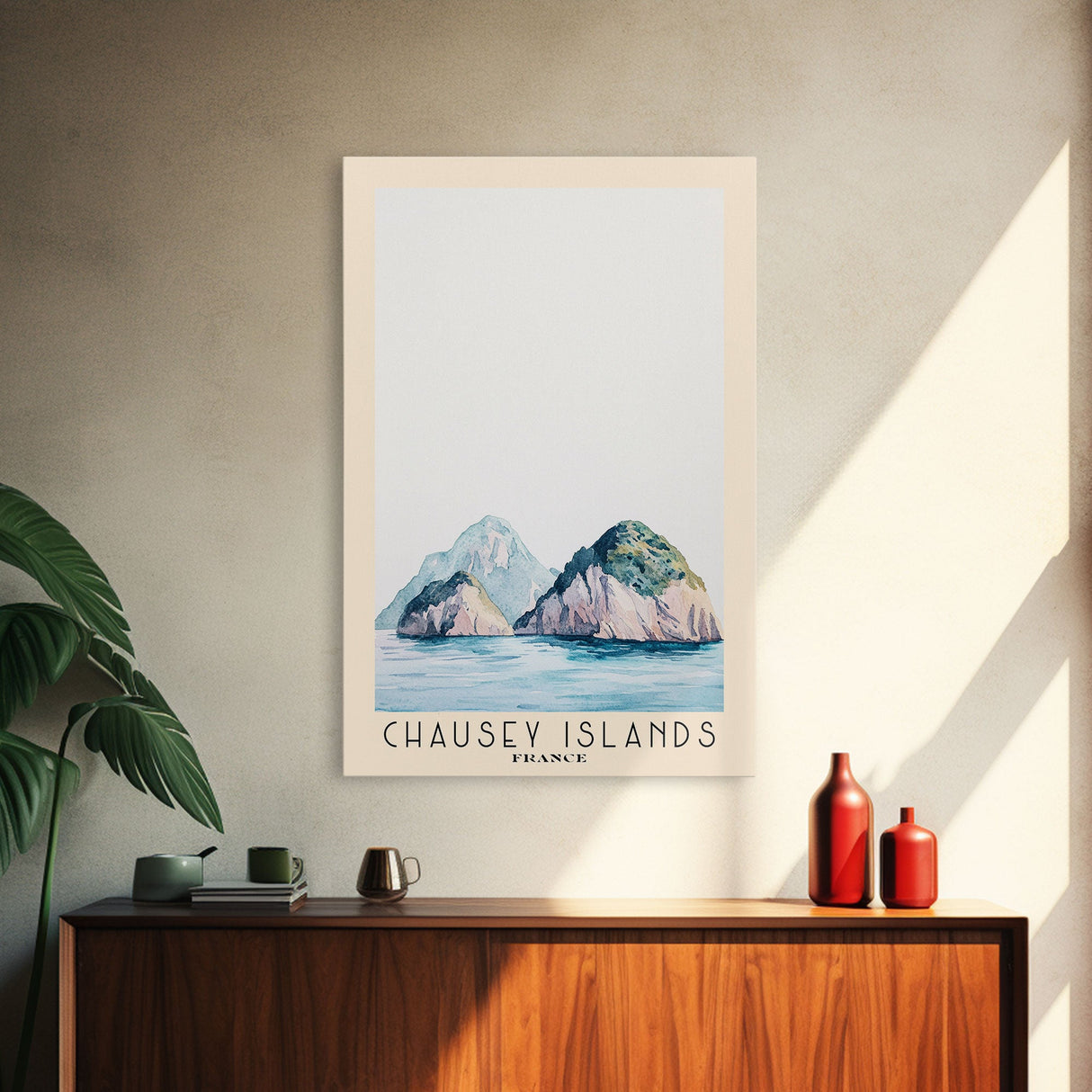 Chausey Islands, France Watercolor Beach Print, Vacation Gift, France Wall Art, Framed Canvas Print, Framed Beach Painting