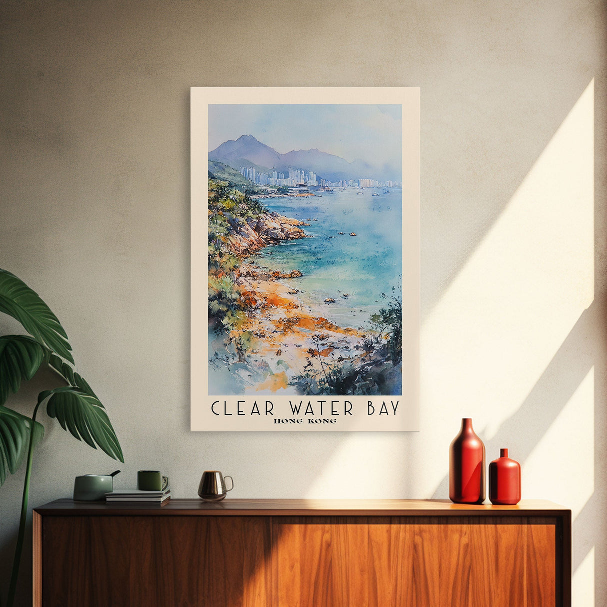 Clear Water Bay, Hong Kong Watercolor Beach Print, Vacation Gift, Hong Kong Wall Art, Framed Canvas Print, Framed Beach Painting