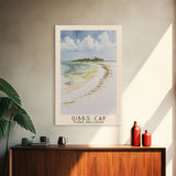 Gibbs Cay, Turks and Caicos Watercolor Beach Print, Vacation Gift, Turks and Caicos Wall Art, Framed Canvas Print, Framed Beach Painting