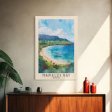 Hanalei Bay, Hawaii Watercolor Beach Print, Vacation Gift, Hawaii Wall Art, Framed Canvas Print, Framed Beach Painting