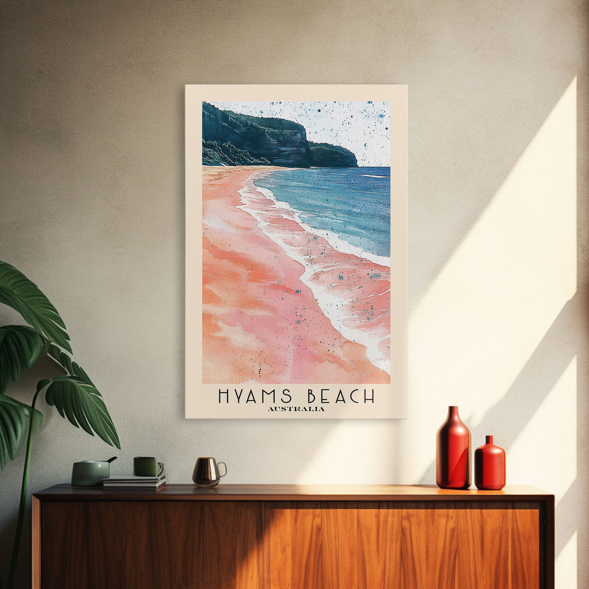 Hyams Beach, Australia Watercolor Beach Print, Vacation Gift, Australia Wall Art, Framed Canvas Print, Framed Beach Painting