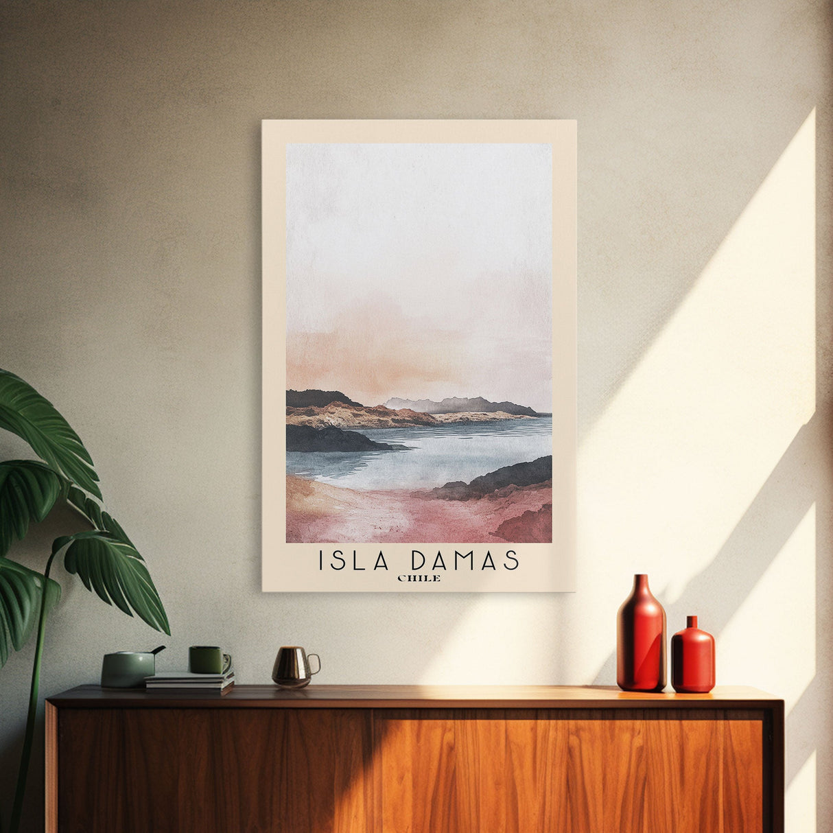 Isla Damas, Chile Watercolor Beach Print, Vacation Gift, Chile Wall Art, Framed Canvas Print, Framed Beach Painting