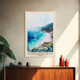 Koukounaries Beach, Greece Watercolor Beach Print, Vacation Gift, Greece Wall Art, Framed Canvas Print, Framed Beach Painting