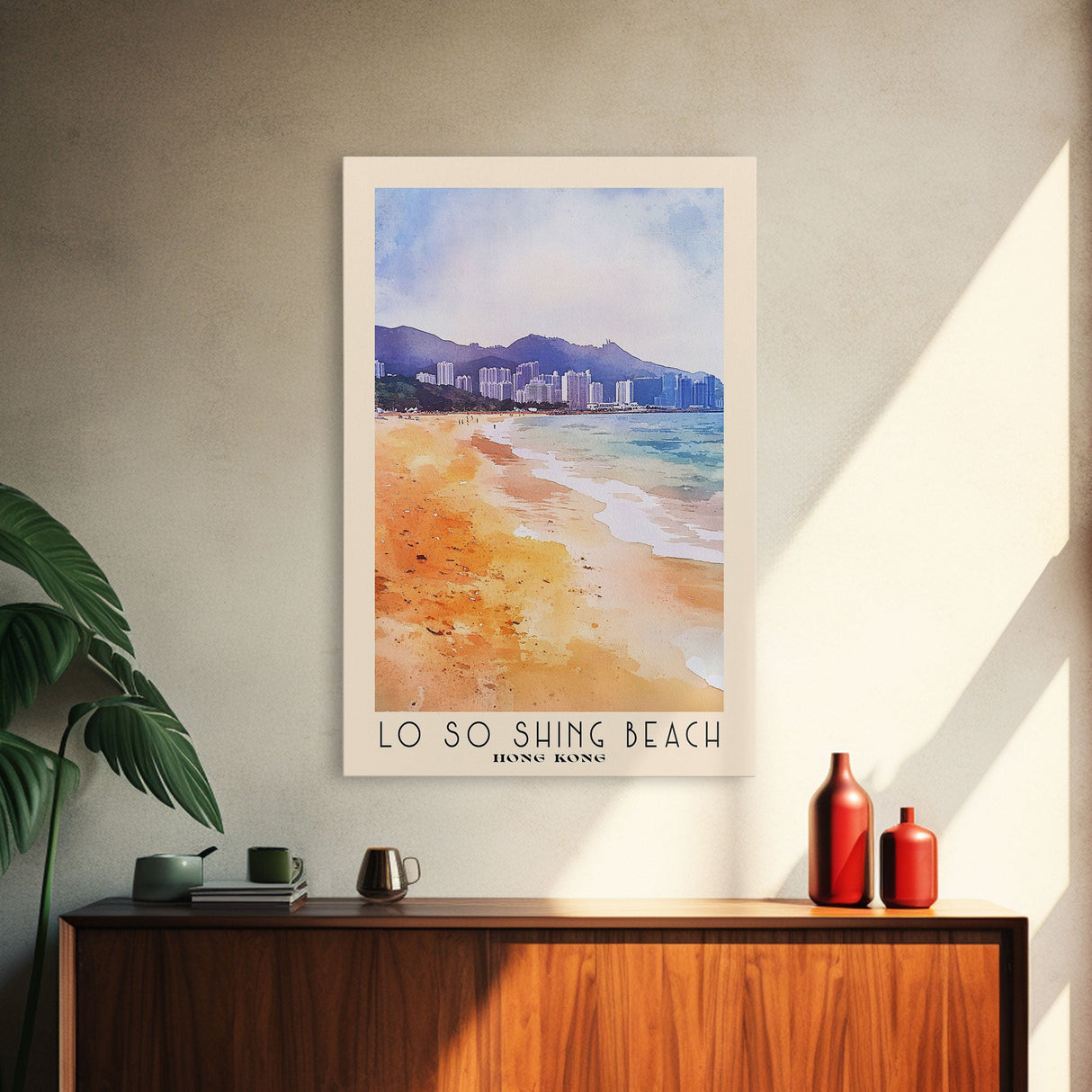 Lo So Shing Beach, Hong Kong Watercolor Beach Print, Vacation Gift, Hong Kong Wall Art, Framed Canvas Print, Framed Beach Painting