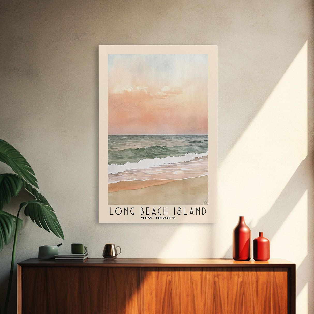 Long Beach Island, New Jersey Watercolor Print, Vacation Gift, New Jersey Wall Art, Beach Painting, Beach Decor, Large Wall Art, Wood Frame Art