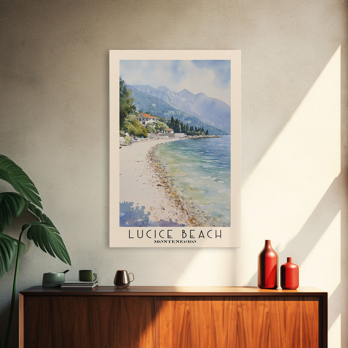 Lucice Beach, Montenegro Watercolor Beach Print, Vacation Gift, Montenegro Wall Art, Beach Painting, Beach Decor, Beach Painting