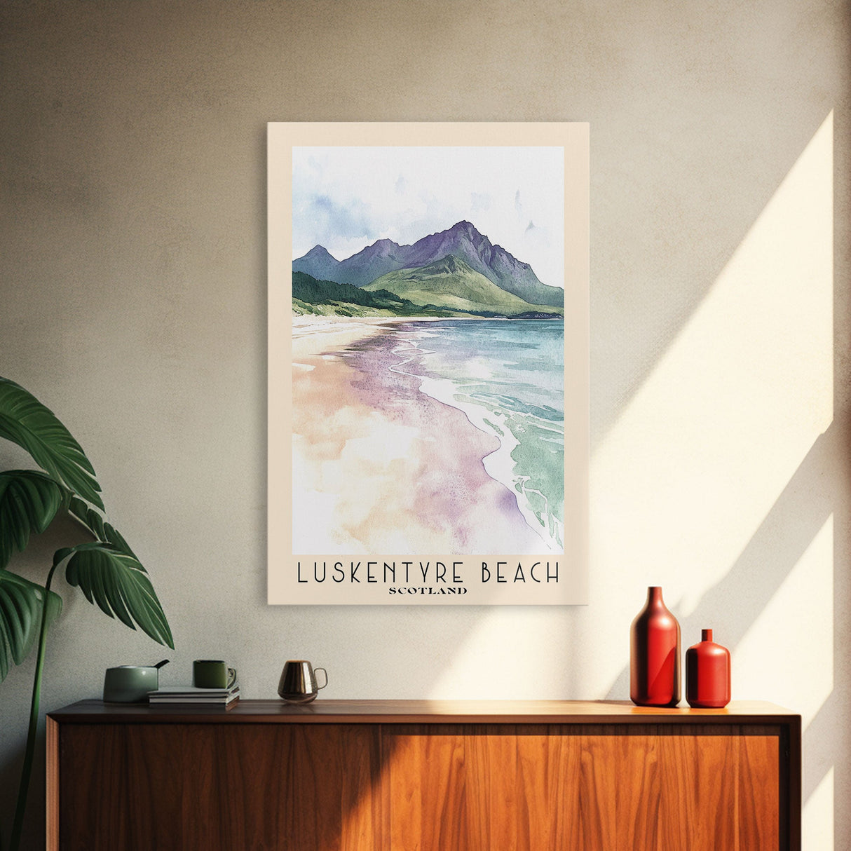 Luskentyre Beach, Scotland Watercolor Beach Print, Vacation Gift, Scotland Wall Art, Framed Canvas Print, Framed Beach Painting