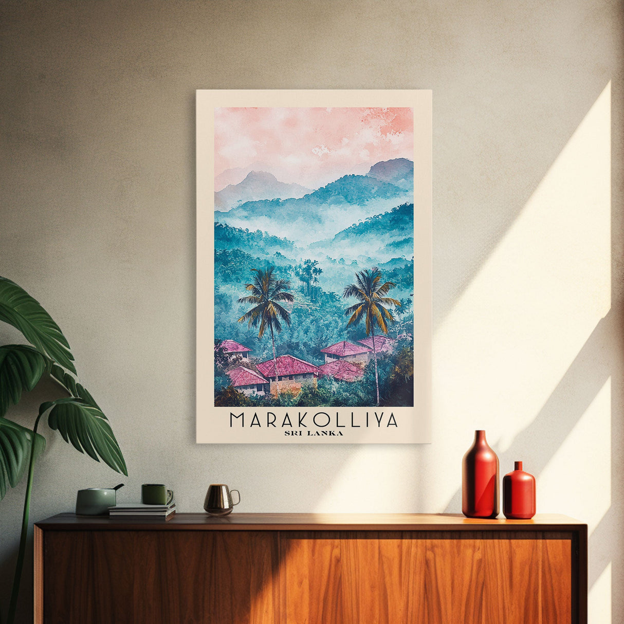 Marakolliya, Sri Lanka Watercolor Beach Print, Vacation Gift, Sri Lanka Wall Art, Framed Canvas Print, Framed Beach Painting