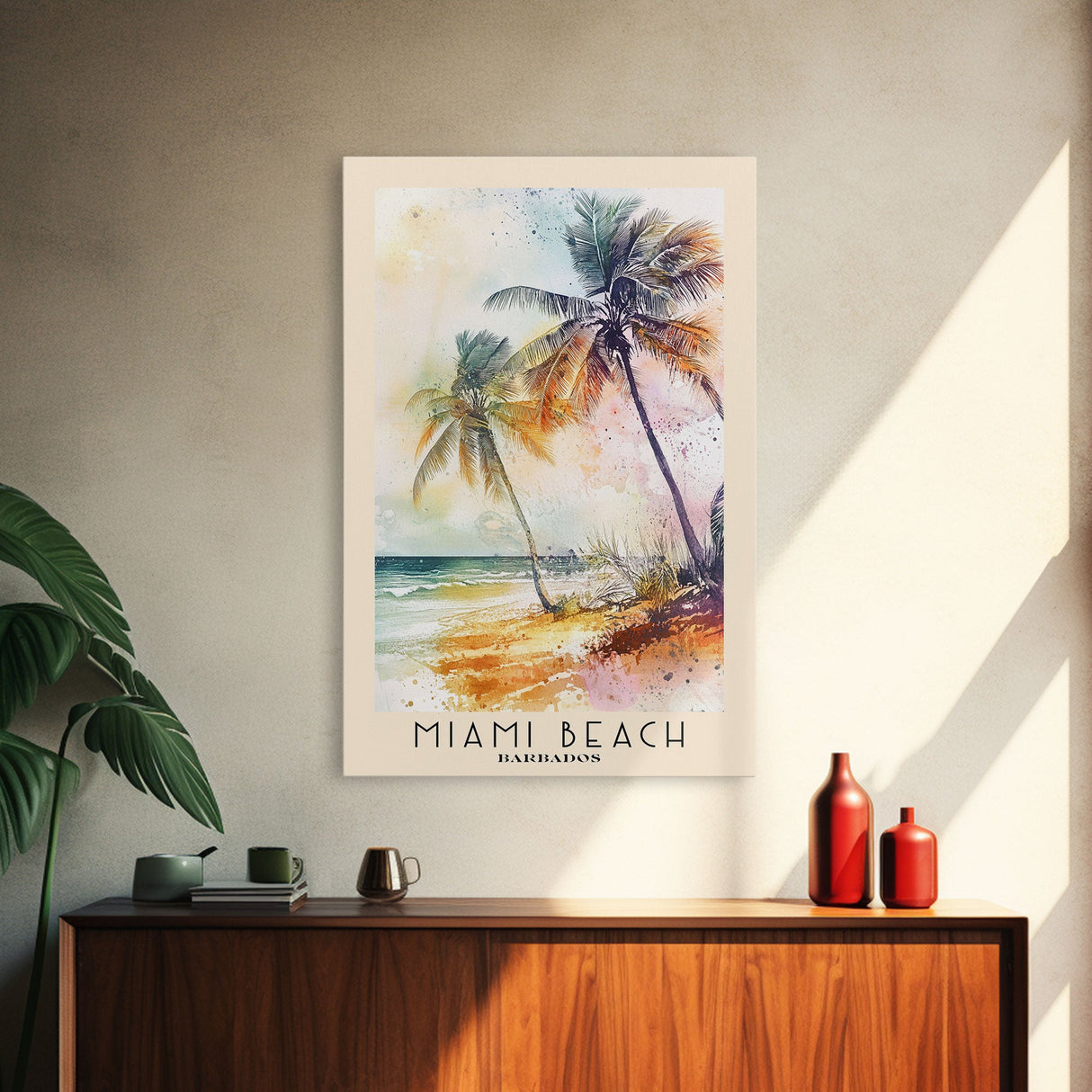 Miami Beach, Barbados Watercolor Beach Print, Vacation Gift, Barbados Wall Art, Beach Painting, Beach Decor, Beach Painting