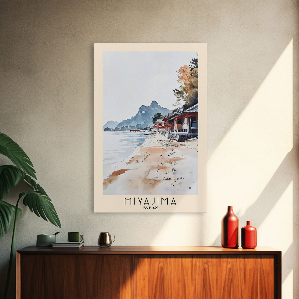 Miyajima, Japan Watercolor Print, Vacation Gift, Japan Wall Art, Beach Painting, Beach Decor, Large Wall Art, Wood Frame Art