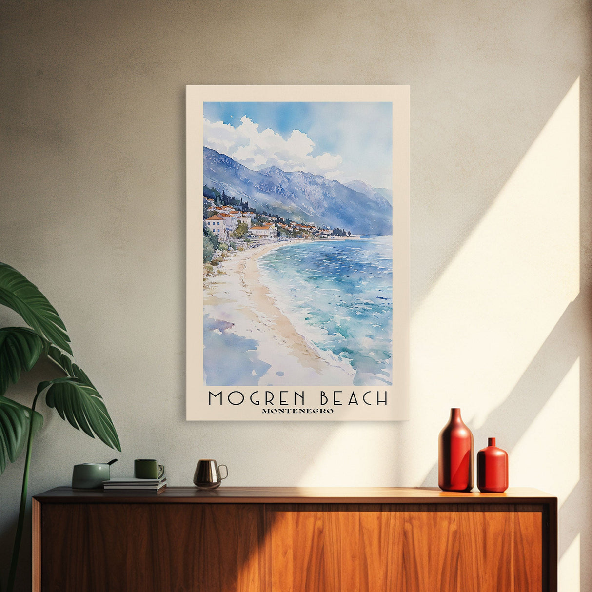 Mogren Beach, Montenegro Watercolor Beach Print, Vacation Gift, Montenegro Wall Art, Beach Painting, Beach Decor, Beach Painting