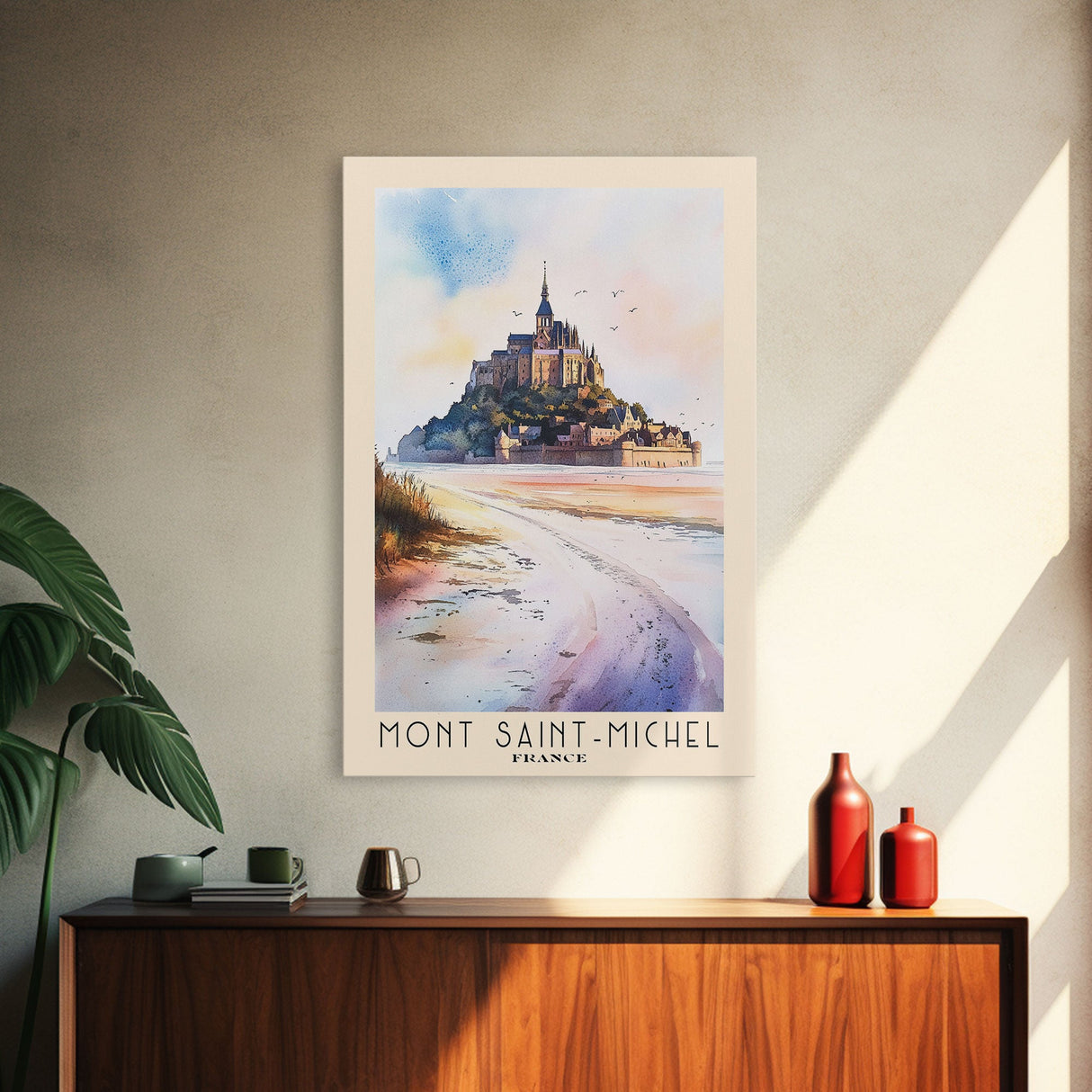 Mont Saint-Michel, France Watercolor Beach Print, Vacation Gift, France Wall Art, Beach Painting, Beach Decor, Beach Painting