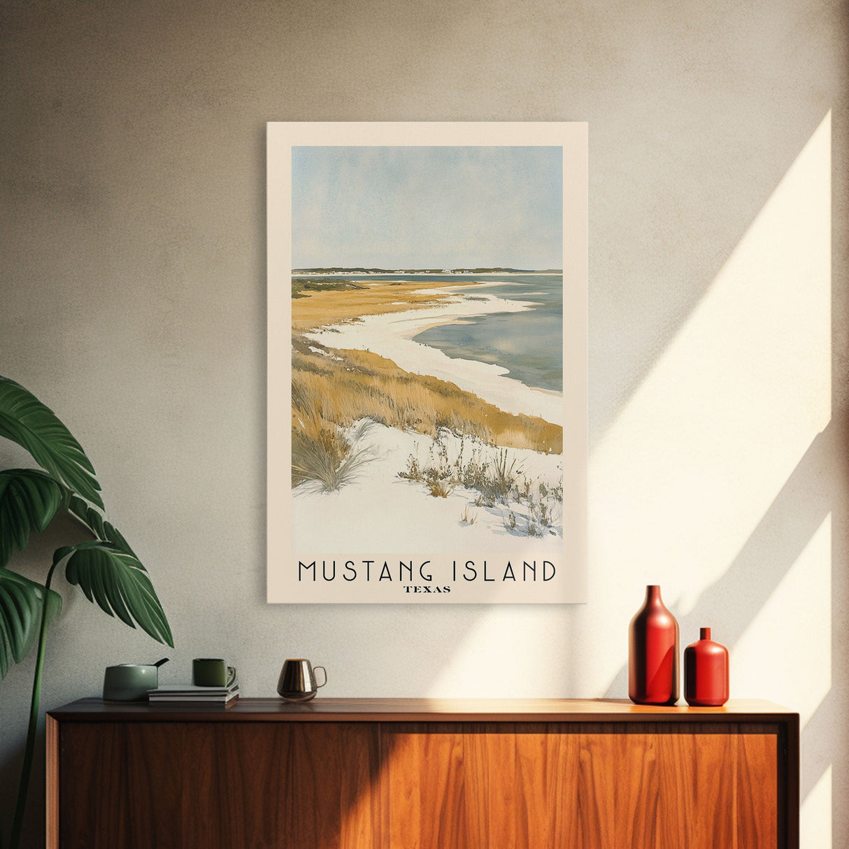 Mustang Island, Texas Watercolor Beach Print, Vacation Gift, Texas Wall Art, Framed Canvas Print, Framed Beach Painting