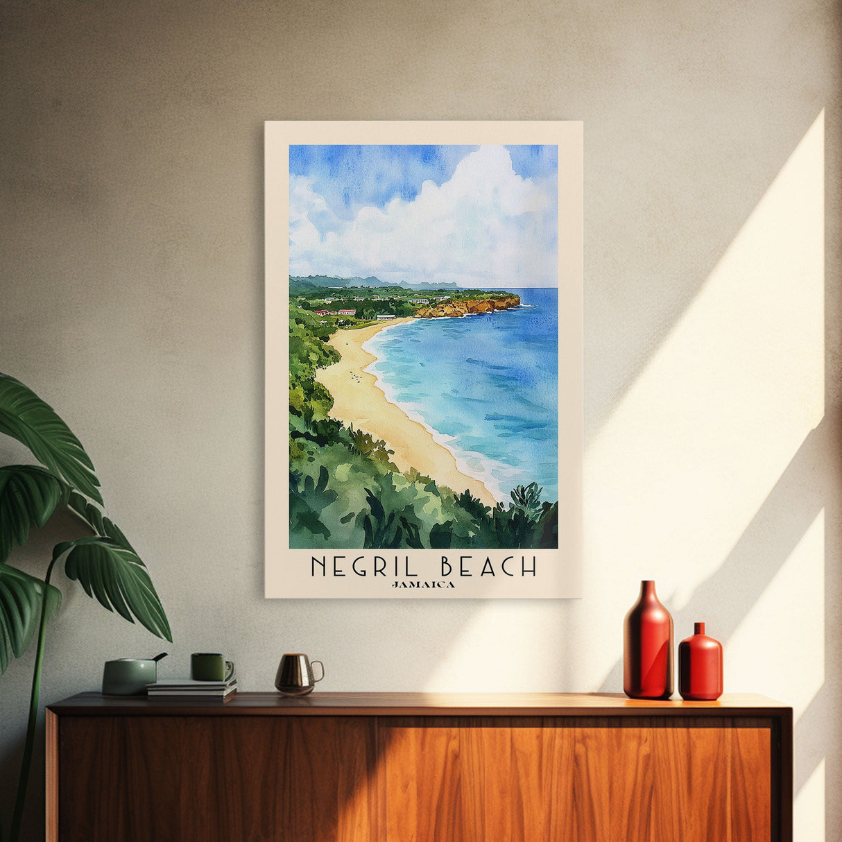 Negril Beach, Jamaica Watercolor Beach Print, Vacation Gift, Jamaica Wall Art, Beach Painting, Beach Decor, Beach Painting