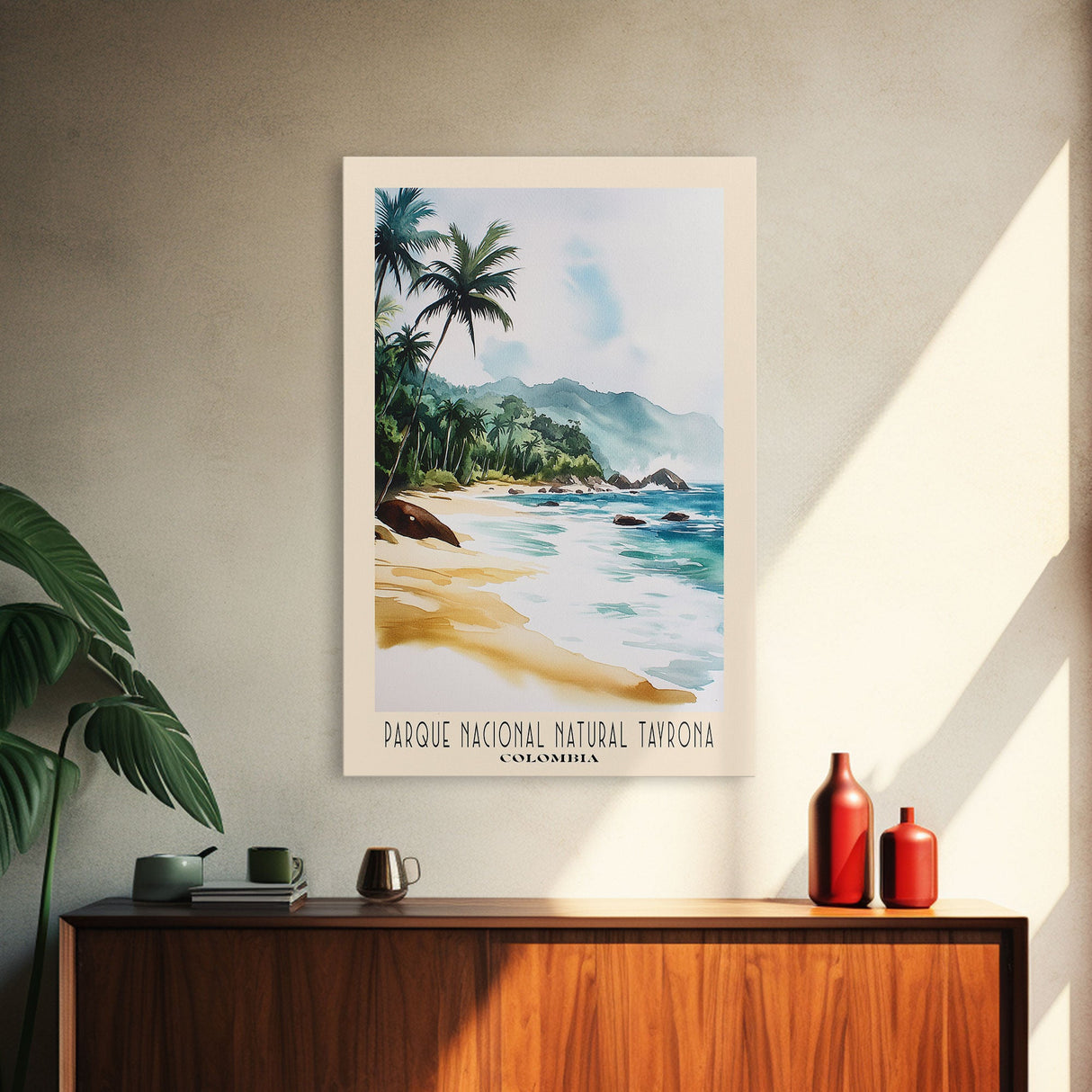 Parque Nacional Natural Tayrona, Colombia Watercolor Print, Vacation Gift, Colombia Wall Art, Beach Painting, Beach Decor, Large Wall Art, Wood Frame Art