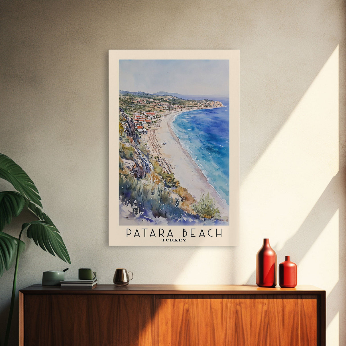 Patara Beach, Turkey Watercolor Print, Vacation Gift, Turkey Wall Art, Beach Painting, Beach Decor, Large Wall Art, Wood Frame Art