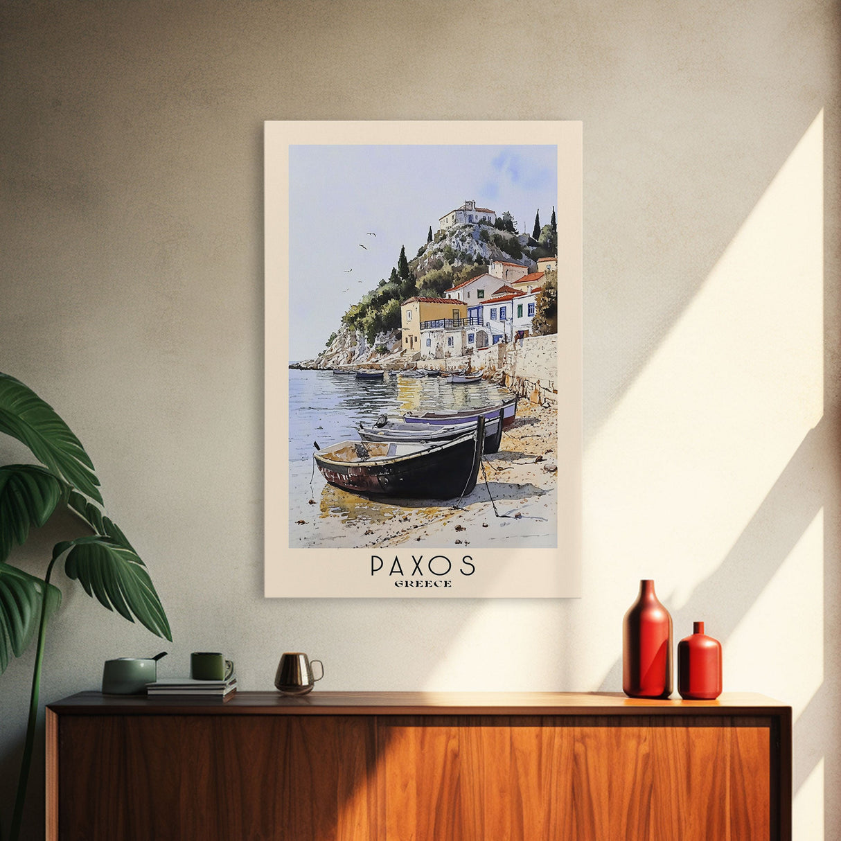 Paxos, Greece Watercolor Beach Print, Vacation Gift, Greece Wall Art, Beach Painting, Beach Decor, Beach Painting