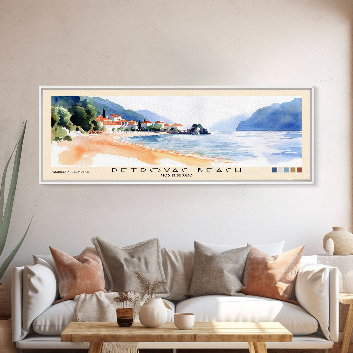 Petrovac Beach, Montenegro Watercolor Beach Print, Vacation Gift, Montenegro Wall Art, Beach Painting, Beach Decor, Beach Painting