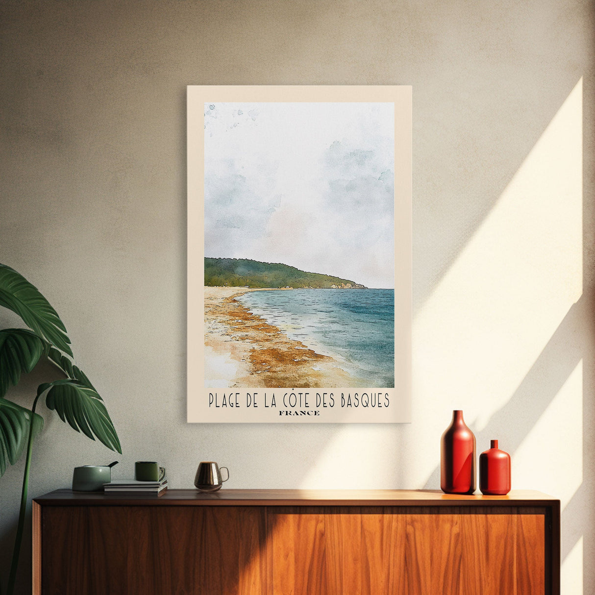 Plage de la Côte des Basques, France Watercolor Beach Print, Vacation Gift, France Wall Art, Beach Painting, Beach Decor, Beach Painting