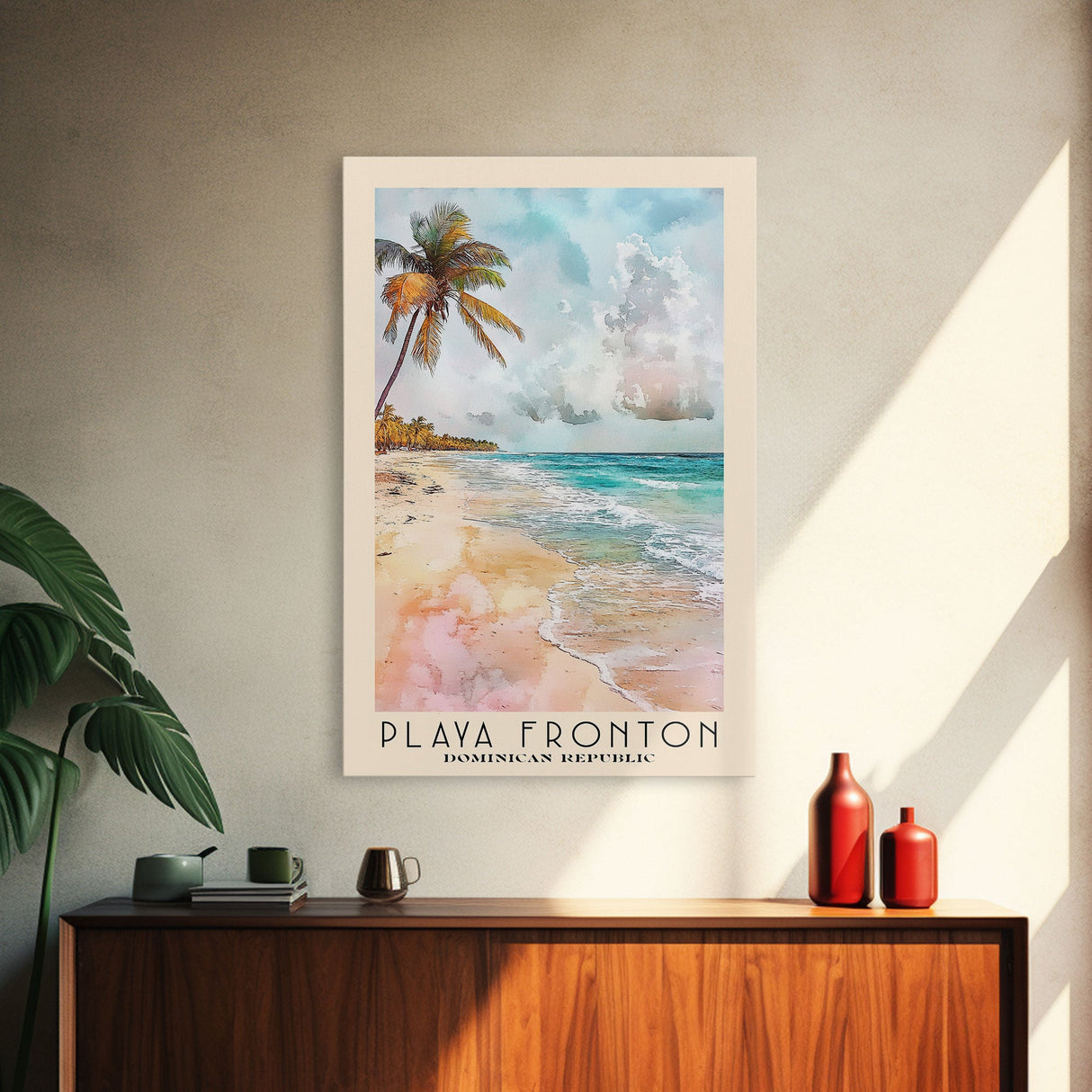 Playa Fronton, Dominican Republic Watercolor Print, Vacation Gift, Dominican Republic Wall Art, Beach Painting, Beach Decor, Large Wall Art, Wood Frame Art