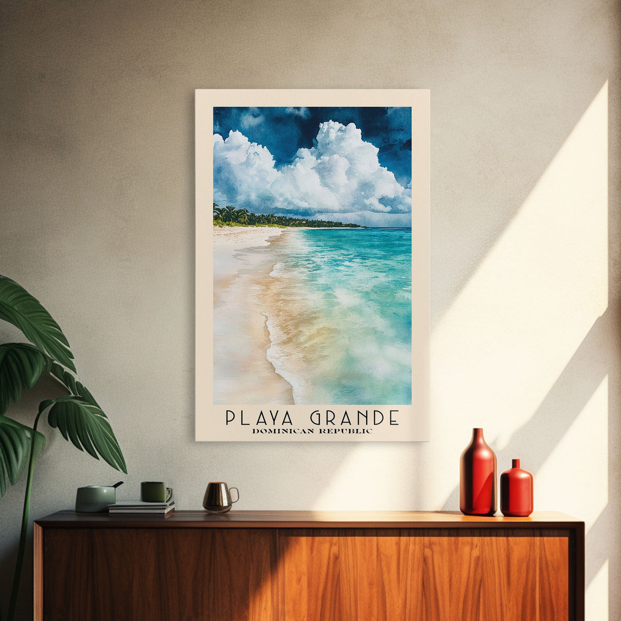 Playa Grande, Dominican Republic Watercolor Beach Print, Vacation Gift, Dominican Republic Wall Art, Framed Canvas Print, Framed Beach Painting