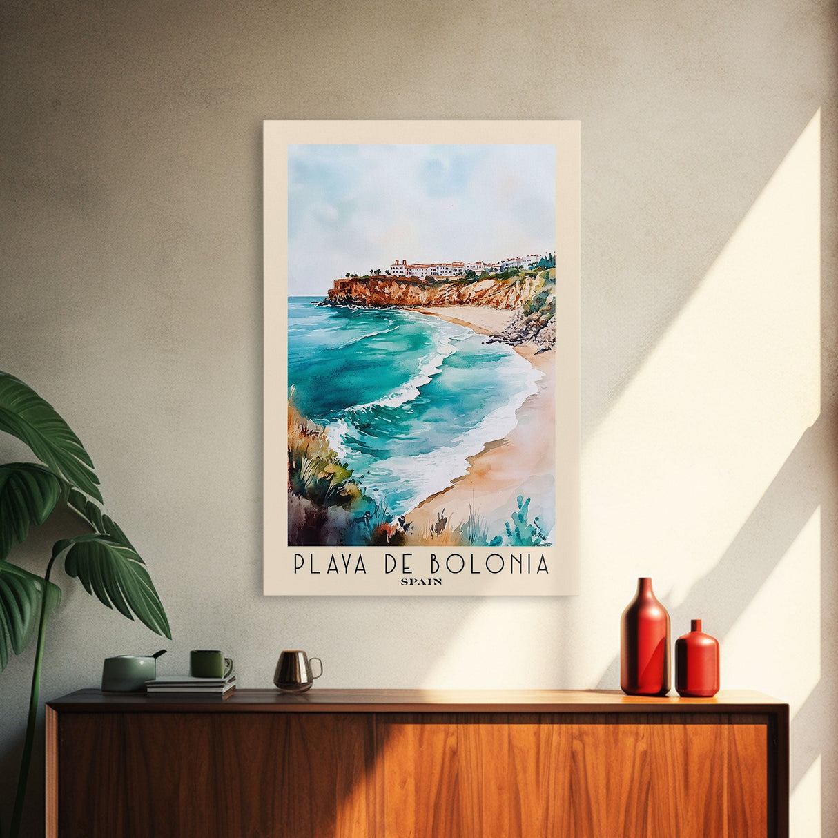 Playa de Bolonia, Spain Watercolor Beach Print, Vacation Gift, Spain Wall Art, Beach Painting, Beach Decor, Beach Painting