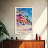 Playa del Amor, Mexico Watercolor Beach Print, Vacation Gift, Mexico Wall Art, Framed Canvas Print, Framed Beach Painting