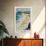 Praia de Cavaleiro, Portugal Watercolor Beach Print, Vacation Gift, Portugal Wall Art, Framed Canvas Print, Framed Beach Painting