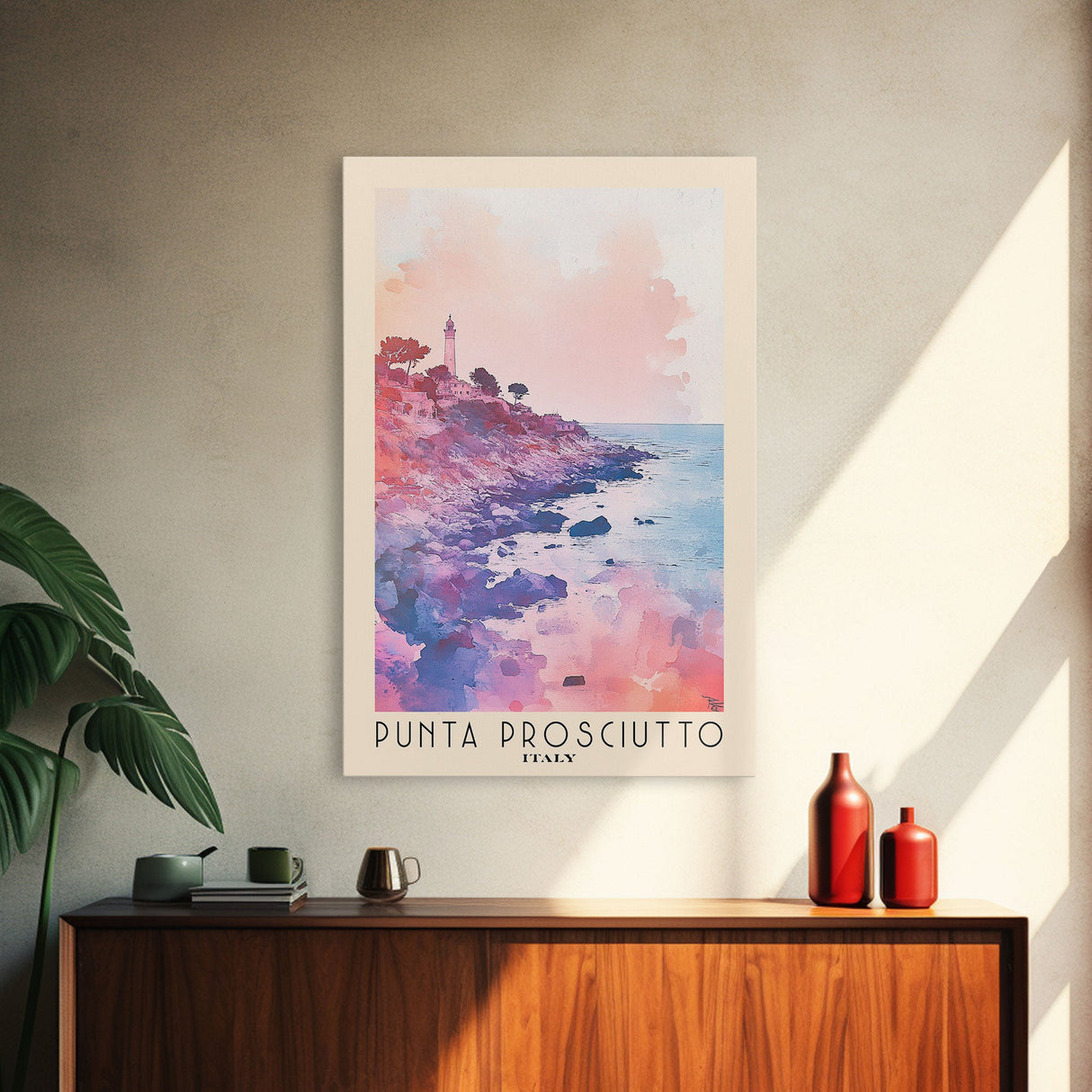 Punta Prosciutto, Italy Watercolor Beach Print, Vacation Gift, Italy Wall Art, Framed Canvas Print, Framed Beach Painting