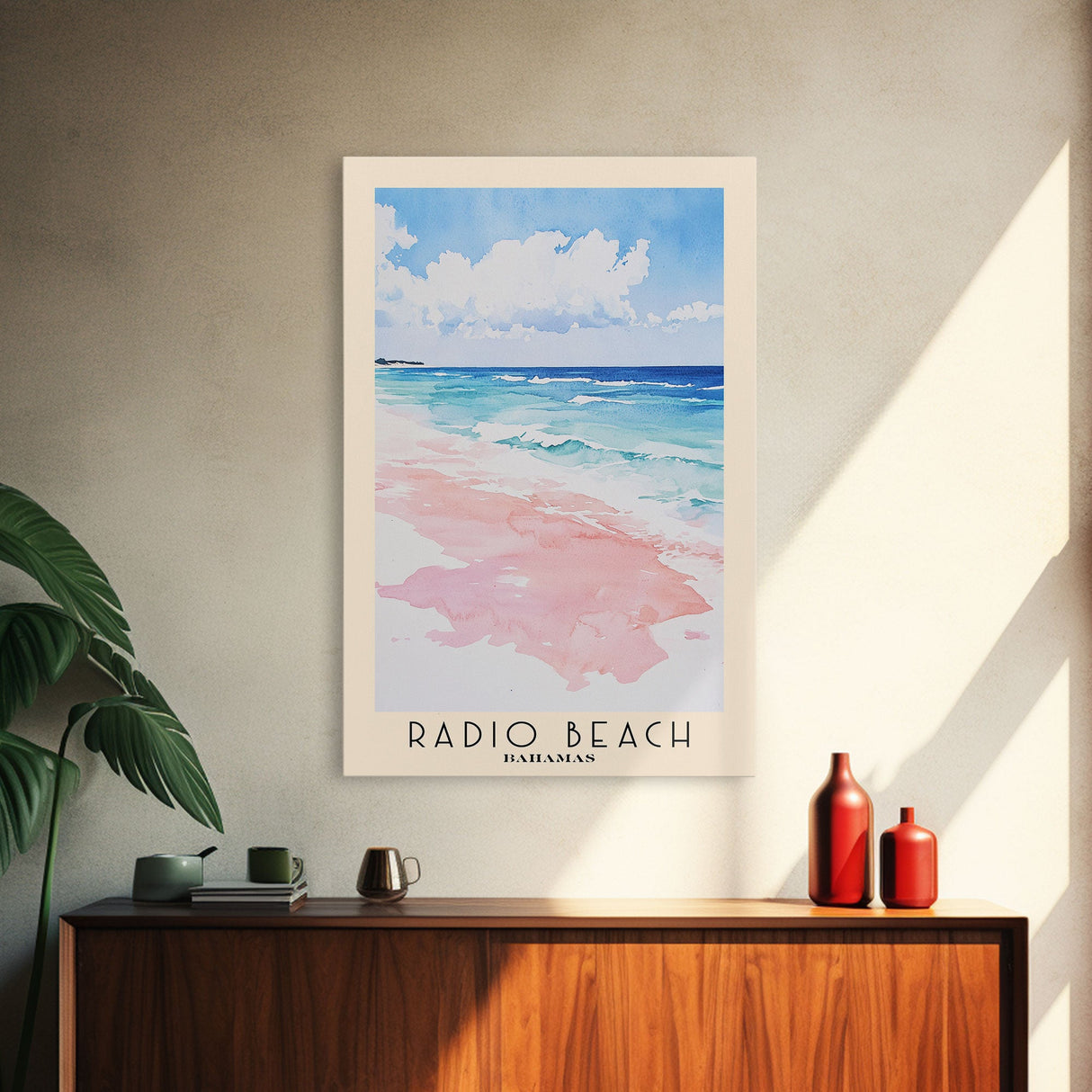 Radio Beach, Bahamas Watercolor Print, Vacation Gift, Bahamas Wall Art, Beach Painting, Beach Decor, Large Wall Art, Wood Frame Art