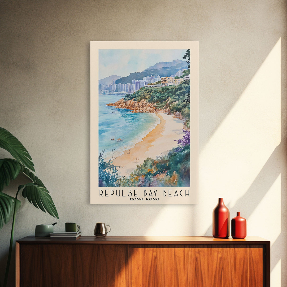 Repulse Bay Beach, Hong Kong Watercolor Beach Print, Vacation Gift, Hong Kong Wall Art, Beach Painting, Beach Decor, Beach Painting