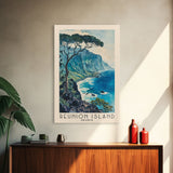 Reunion Island, France Watercolor Beach Print, Vacation Gift, France Wall Art, Framed Canvas Print, Framed Beach Painting