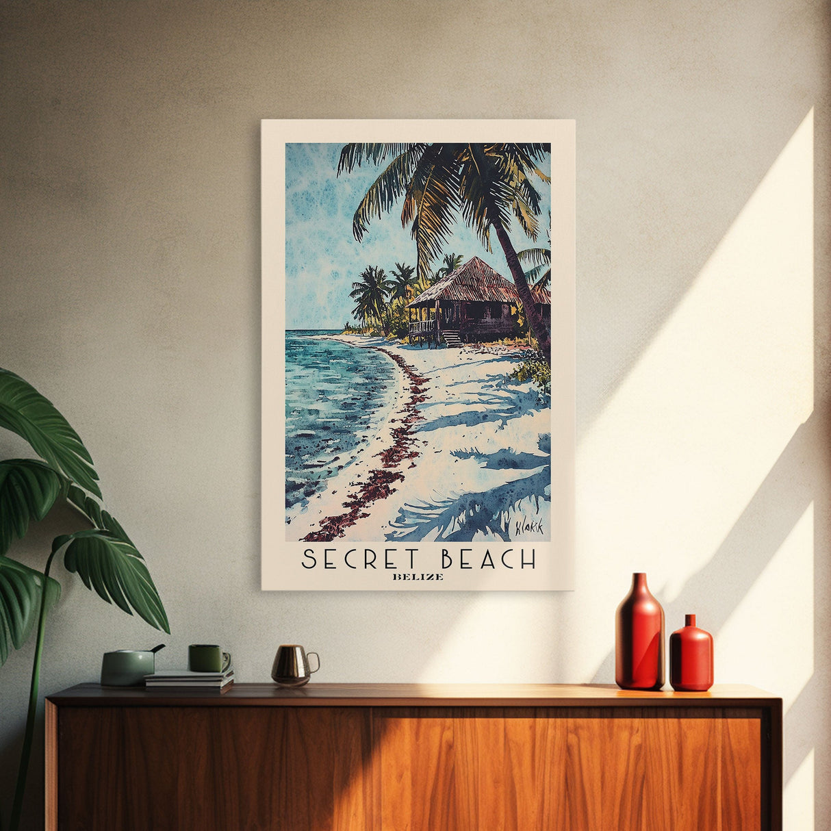 Secret Beach, Belize Watercolor Print, Vacation Gift, Belize Wall Art, Beach Painting, Beach Decor, Large Wall Art, Wood Frame Art